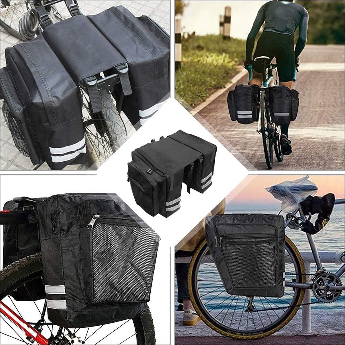 Fietstas bagagedragertas - waterdicht - voor pendelaars - regenbescherming - zwart .