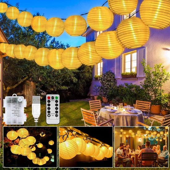 Btfarm Lichterkette Lampions Mit Fernbedienung – 8 M, 20 LED, Wasserdicht, Timer & 8 Modi – Für Balkon, Party, Garten, Indoor & Outdoor
