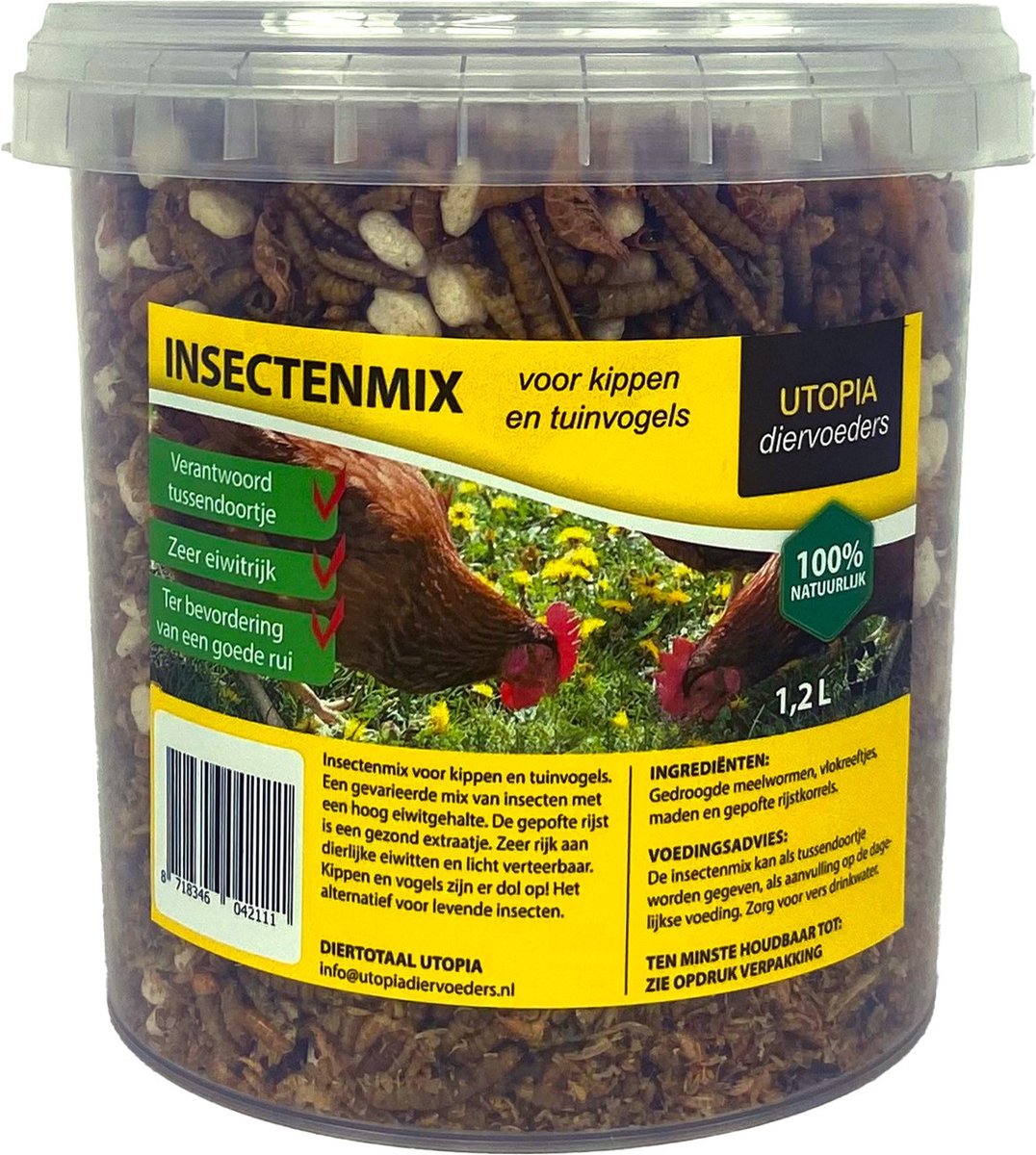 Insectenmix Utopia - Aanvullende Diervoeding Kippen en Tuinvogels - 1,2 Ltr, Hoog Eiwitgehalte