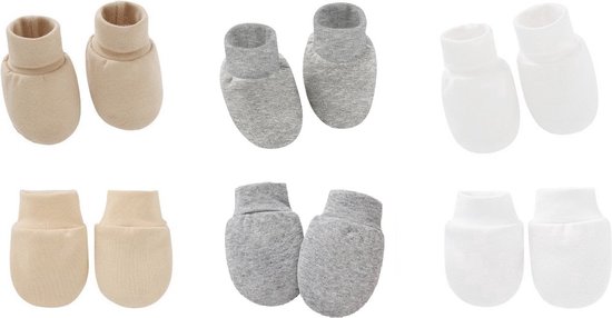 3-pack - Baby Newborn Krabwantjes en Slofjes - Beige Wit