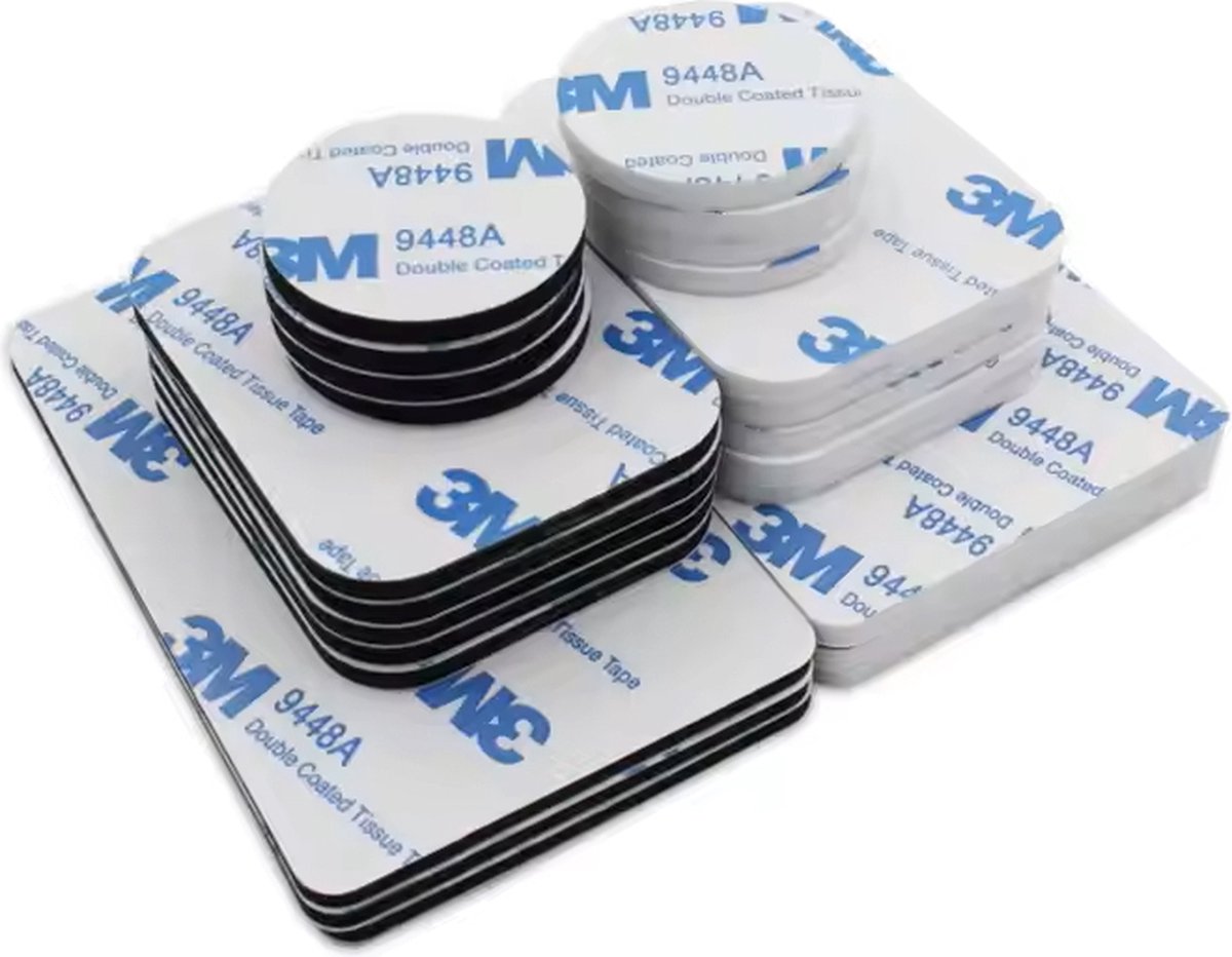 30 stuks | 3M 9448A Dubbelzijdige Montage Tape | Rond & Vierkant | Acryl Schuim | 1mm dik | Voor Hobby, Decoratie & Elektronica | Wit