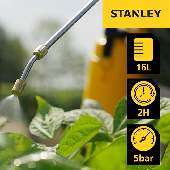 Stanley Druksproeier 16 L rug, rugsproeier tuin, drukspuit, elektrisch, heroplaadbare batterij lithium, telescopische lans, regelbare sproeikop, autonomie 2 h, max. 5 bar, 0.60 l/minuut, geel/zwart van Merkloos	 — afbeelding 2