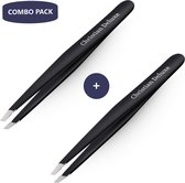 Christian Deluxe® Combo Pincetten Set - Epileer Pincet - Dark Sky Pincet - Slanted- Punt - Zwart - Professionele Wenkbrauw Pincet