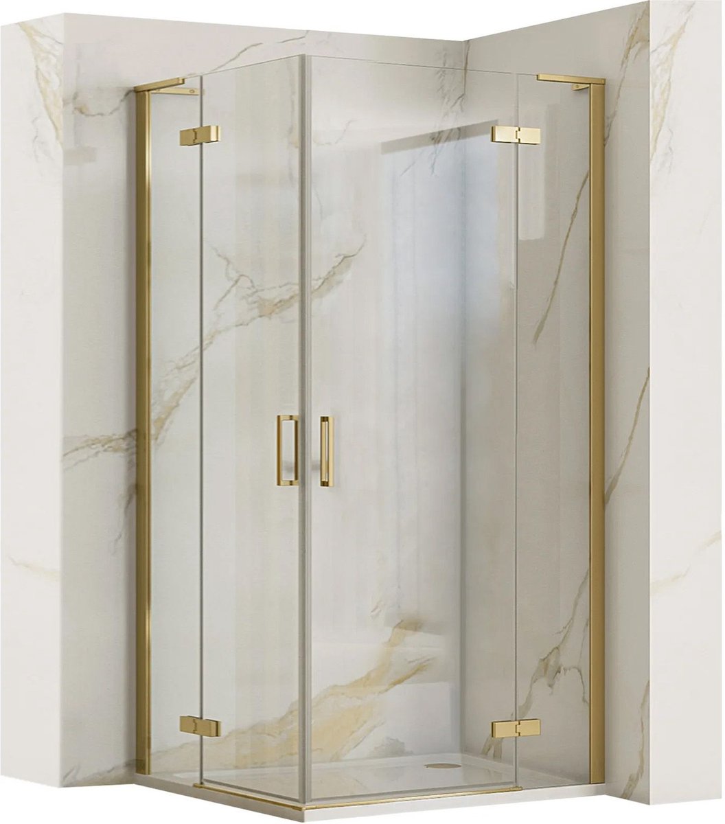 Rea Hugo Double Brush Gold 80X100 - 200 cm - Douchecabine - Rechthoek - Geborsteld Goud