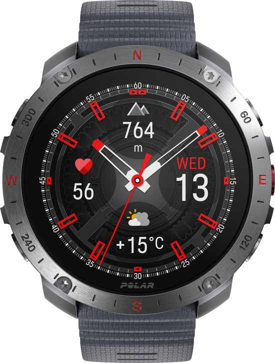 Polar Grit X2 Pro Premium Outdoor Smartwatch en Sporthorloge in Stone Grey kleurstelling