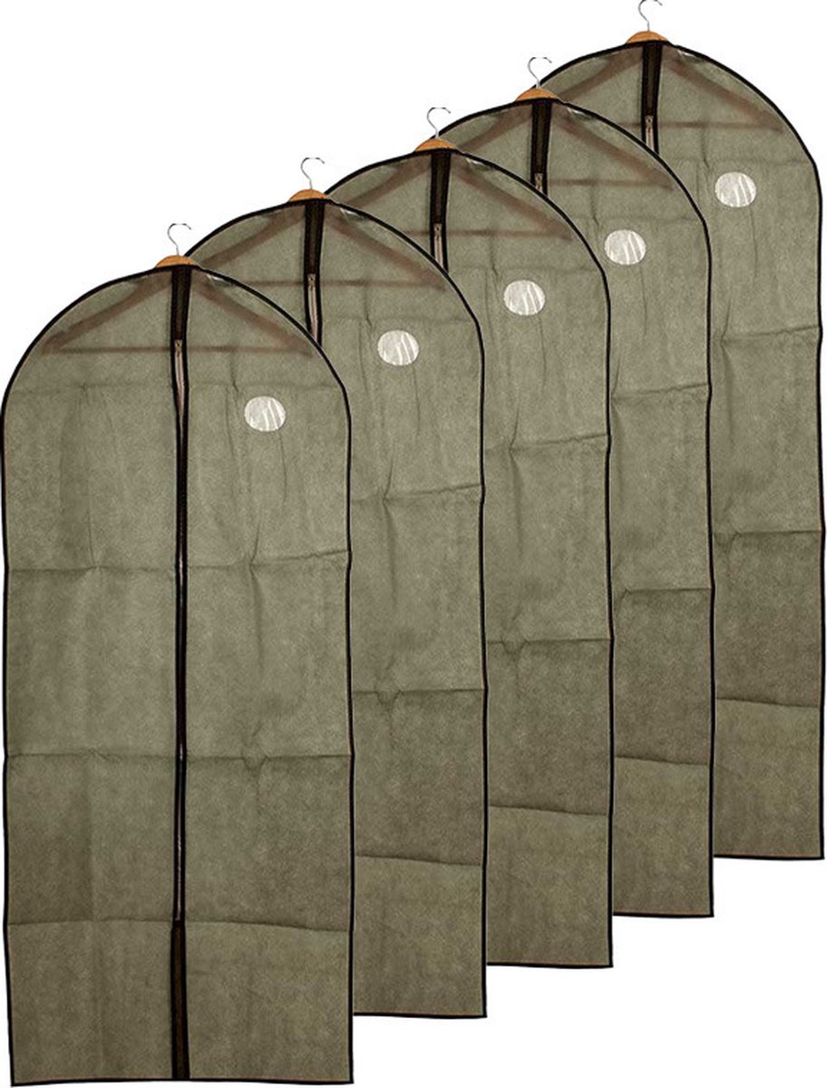 Kipit Kledinghoes - 5x - met kijkvenster - grijs - 60 x 137 cm - kledingzak - voor jurk of pak