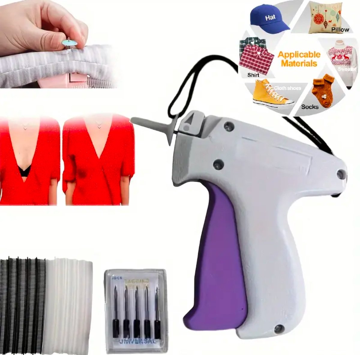 Steekpistool Voor Kleding Labelpistool - Inclusief 5 Naalden, 1000 Witte + 1000 Zwarte Bevestigingsmiddelen - Roze