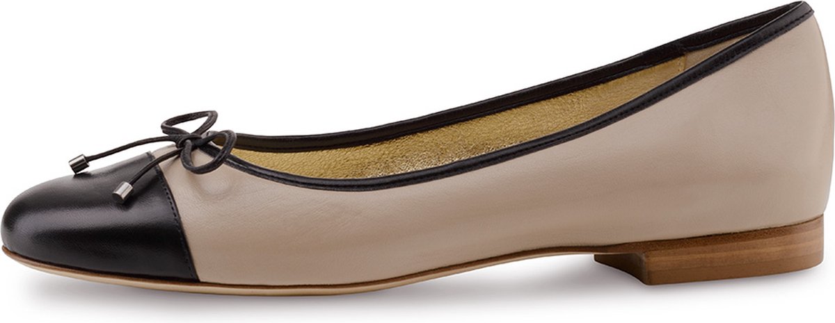 Dames ballerina's zwart met beige - Werner Kern Mia - Comfortabele Damesballerina’s - Echte leer - Strikje - Zachte voetbed - Lage hakje 1,5cm - Flexibele leren zool - Werner Kern Ballerinas - Zwart met Beige - 41.5