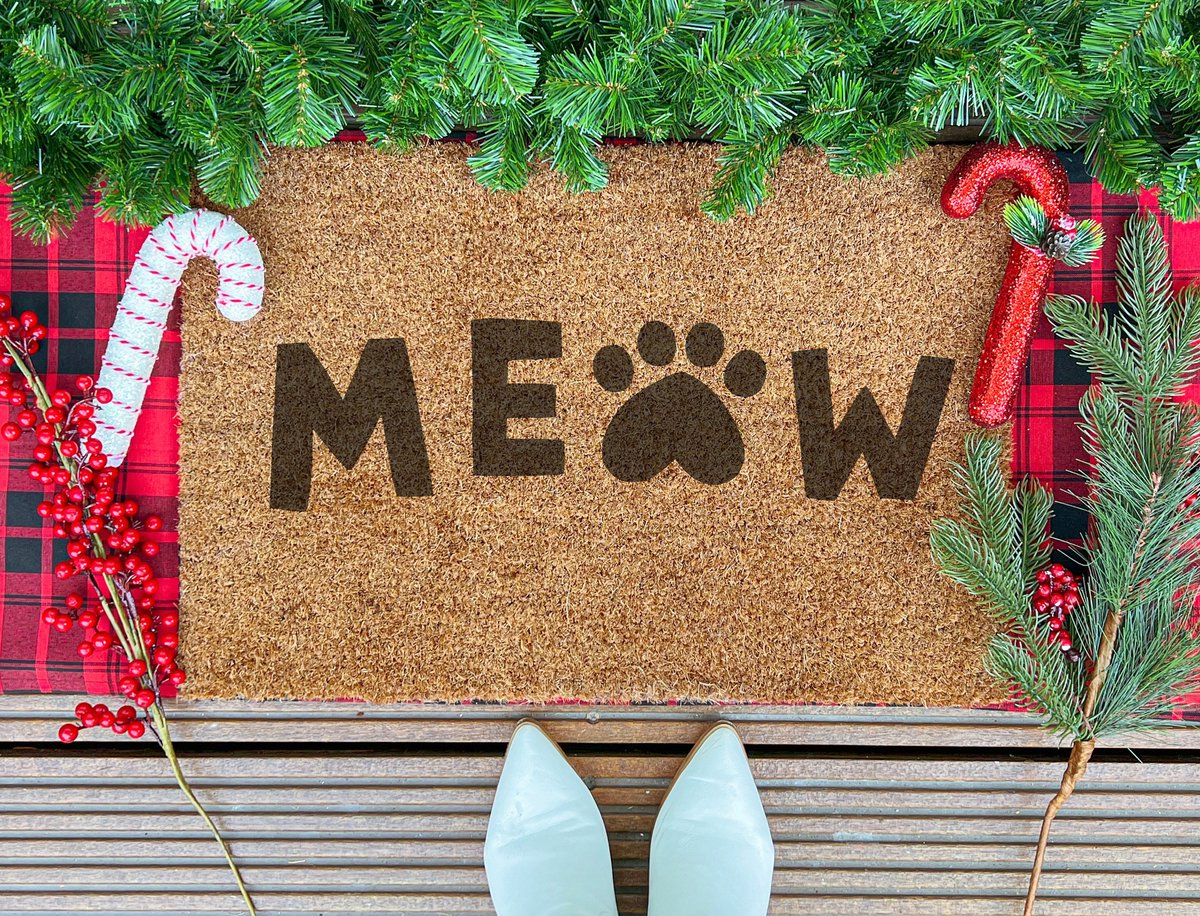 Laser Point Meow | 60x40 cm | Nieuwe huis cadeau | Ingangsmat | Deurmat met stijl | Verhuizing cadeau | Praktisch & trendy | Perfect voor binnenkomst | Cadeau voor nieuwe woning bruin | zwart (gravering 60x40)