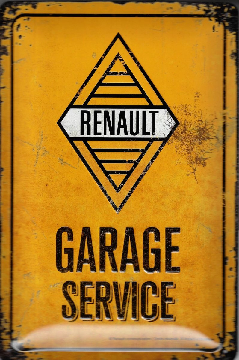 Renault Garage Service Metalen wandbord in reliëf 20 x 30 cm.