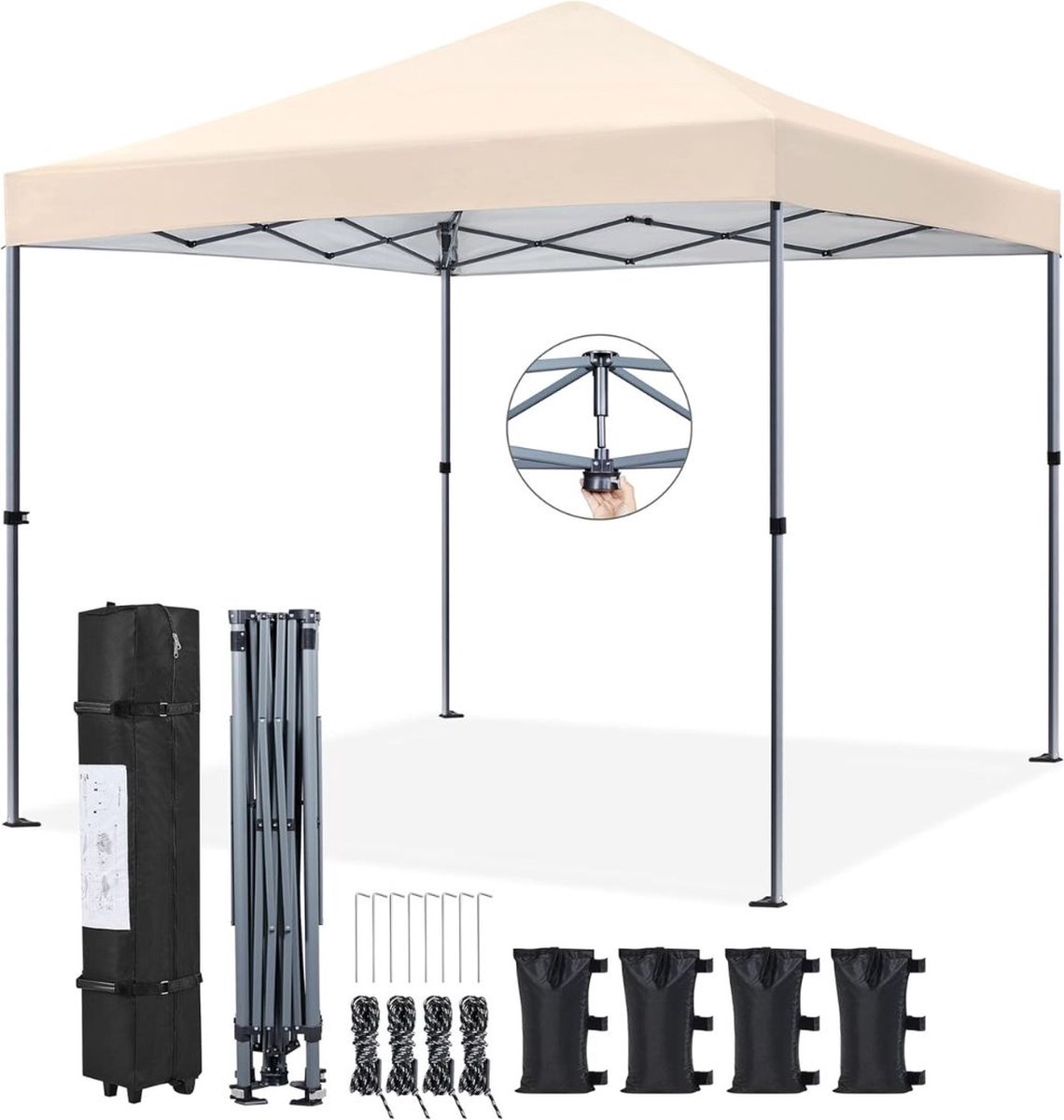 VELTRR® Paviljoen - Easy up Partytent Opvouwbaar - Overkapping - 3x3m - Beige