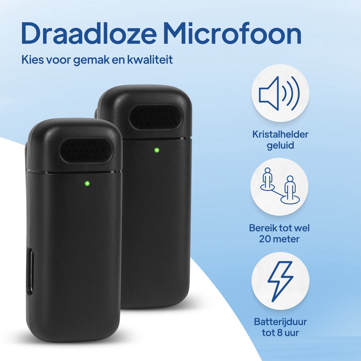 Techard Draadloze Microfoon 2 stuks met Oplaadcase Dasspeld Microfoon Lavalier Microfoon Draadloos Microfoons 2026 Model - Inclusief Windkapjes en Adapters thumbnail 3