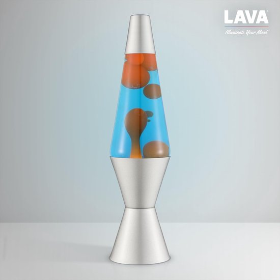 LAVA® - Lavalamp 2323, gele was, paarse vloeistof, zwarte voet en kap