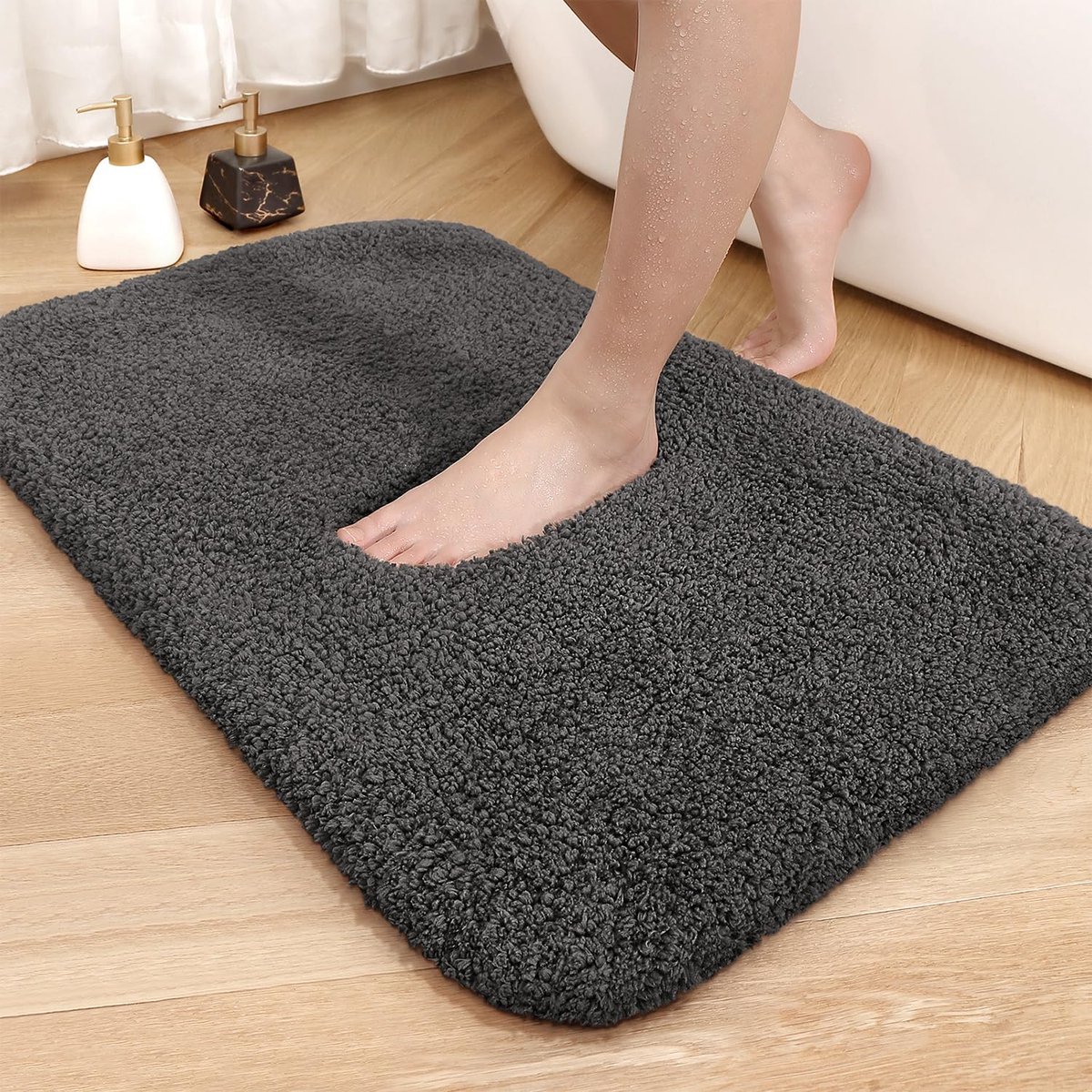 La'Moussawi ® Luxueuze Antislip Badmat met Hoogpolig Comfort voor de Badkamer - Donkergrijs, 60 x 110 cm