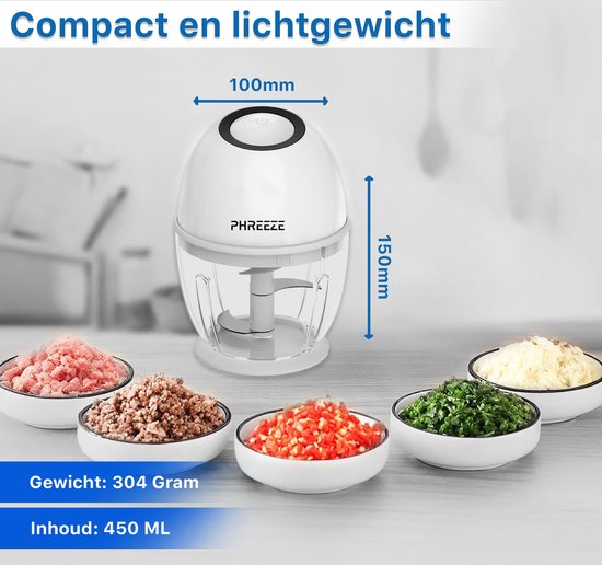 Mini Foodprocessor - 450ML - Elektrische Hakmolens - USB-C Oplaadbaar - Kleine Blender - Keukenmachine - Portable Chopper - Hakmolen Elektrisch - Babyvoeding Groente Smoothie Snijder van Blender Ultimate® — afbeelding 5