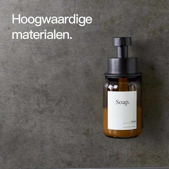 Designfabrik Hamburg | Glazen Zeepdispenser met Wandhouder | Zelfklevende | Hoogwaardige roestvrijstalen pompdispenser voor vloeibare zeep (zilver, Dubbel pakket