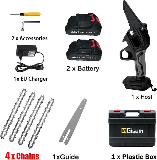 Kettingzaag - Mini Kettingzaag - Elektrische Zaag - Elektrische Kettingzaag - Met Accessoires - Met Koffer - 2x Accu - 4x Kettingen - 1500W van VONROC — afbeelding 3