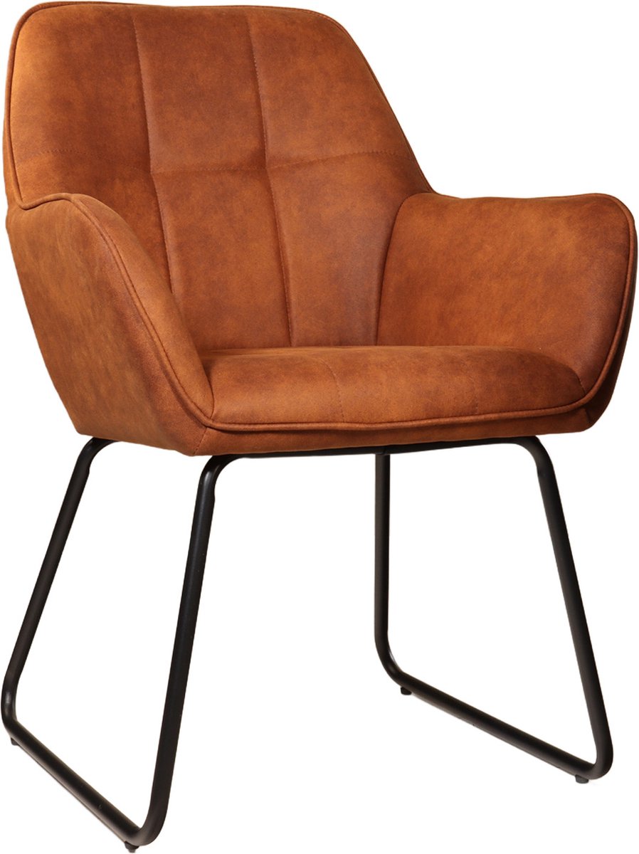 SET DEAL: 6 stuks Eetkamerstoel met armleuning Mae cognac microvezel eetstoel zetel