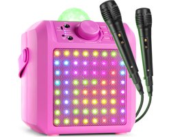 Karaoke set met 2 microfoons - Fenton KAR55P - Met discobol en Bluetooth - Voor kinderen - Roze
