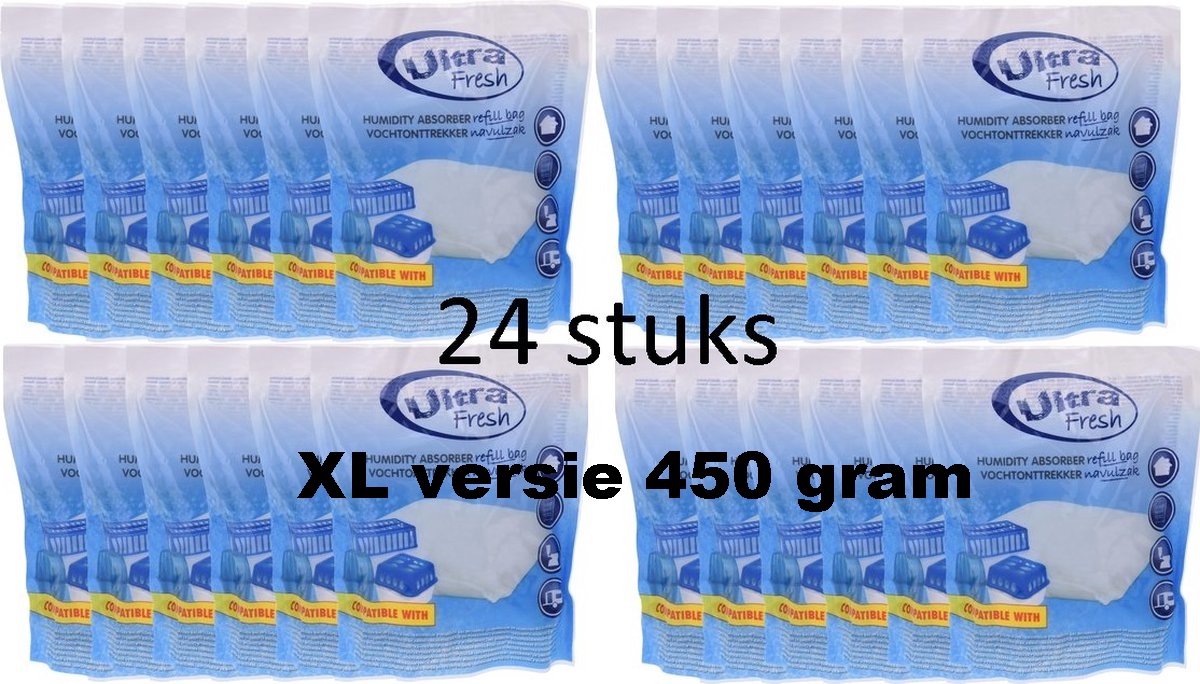 Ultra Fresh - Vochtvanger Navulling XL - Vochtontrekker navulzak - 24 x 450gr - Voordeelverpakking