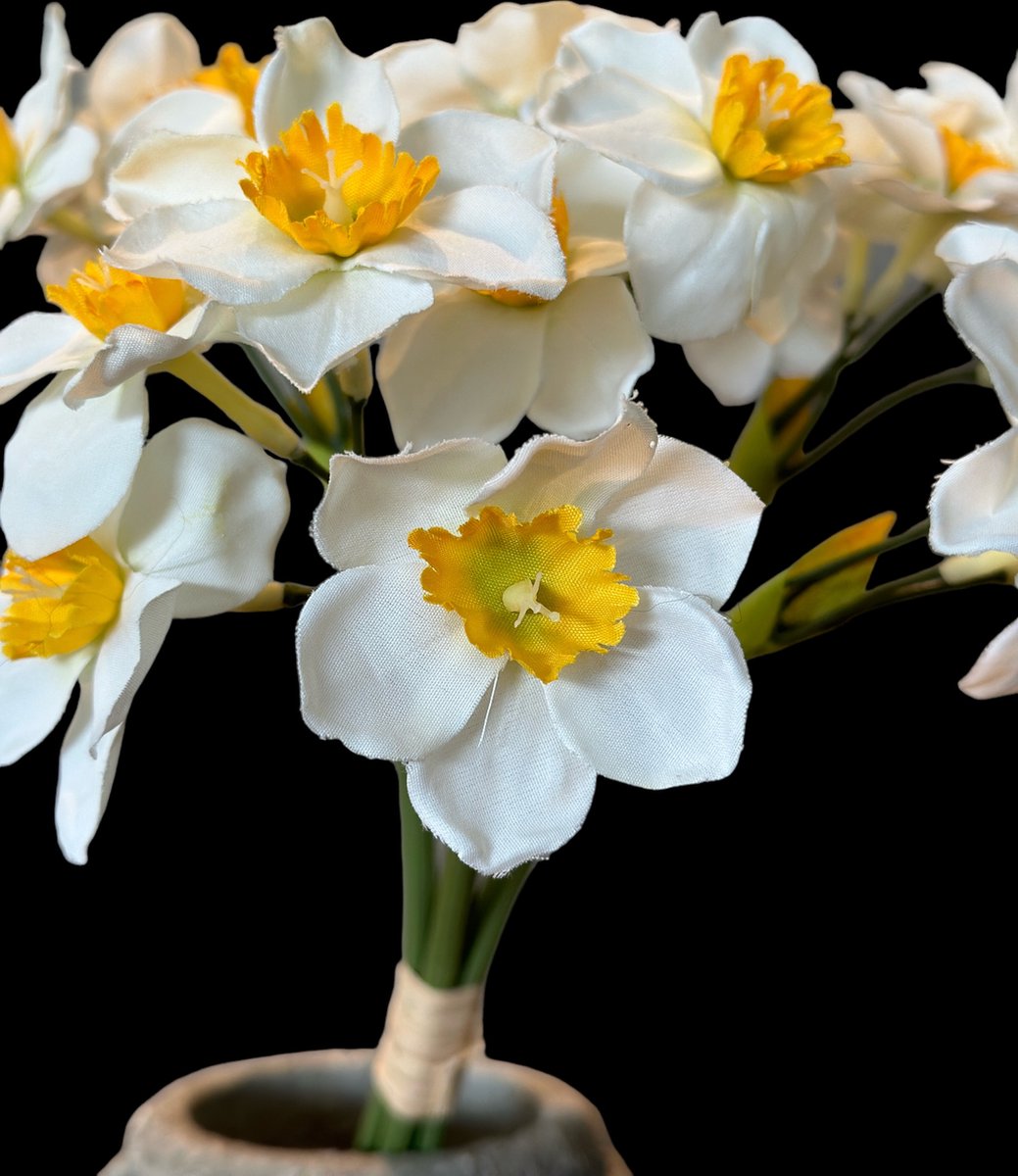 Seta Fiori Kunstbloemen - Narcisjes - x6 - 25cm Wit en geel