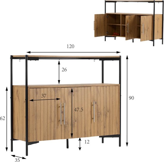 Skraut Home - Buffetkast - 140x40x92 Cm - Eiken En Zwart
