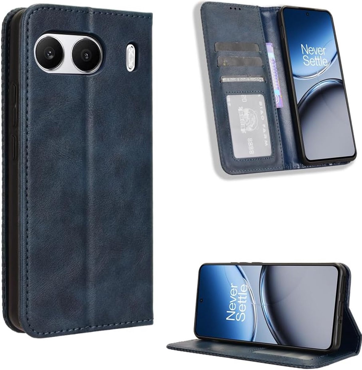 Exobox Geschikt voor Oneplus Nord 4 - Retro Wallet Book Case Hoesje - Blauw