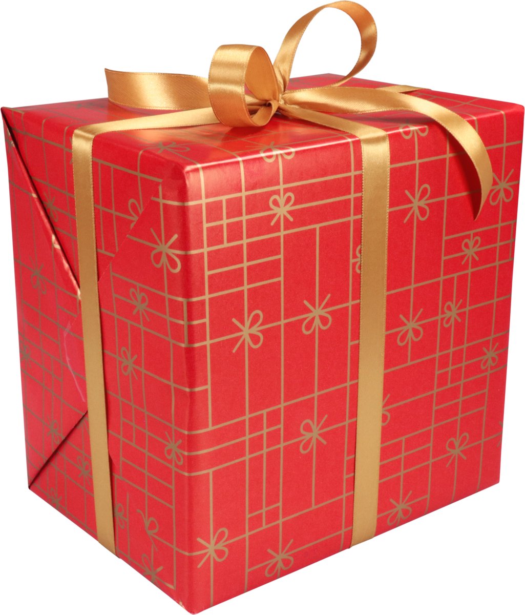 Cadeaupapier | 30cm | 200m | 80gr/m² | Strikken | rood/goud
