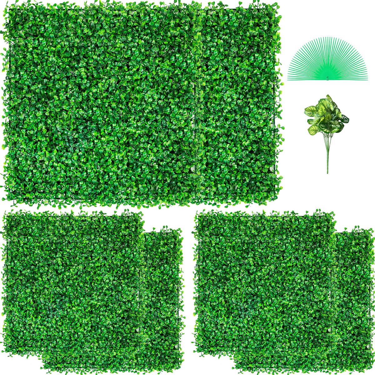 Vevor Kunstmatig Buxus Hegpaneel, 6 Stuks, 50,8 x 50,8 cm, Kunstmatige Heggen, Kunstmatige Buxusomheining, Nep Klimop Realistisch Effect Groene Plastic Decoratie voor Tuinen en Werven, 4 cm Dikte