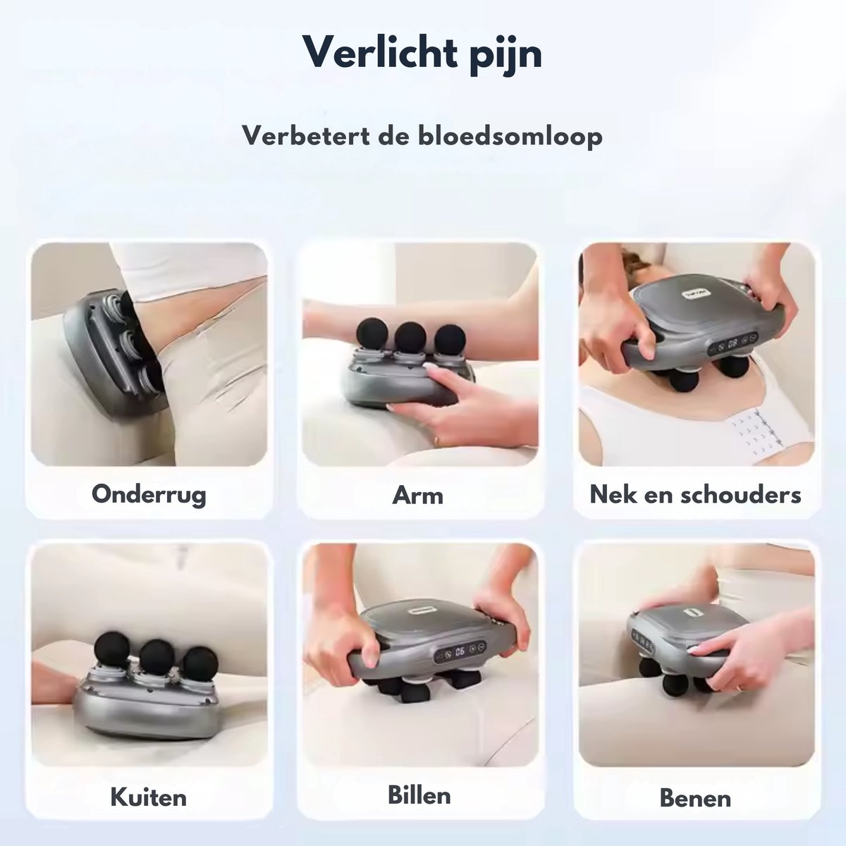 Afbeelding 3 van Massage Apparaat - 6 Koppen - Verlicht Spierpijn - Voorkomt Kramp - Massage Gun - Massage Gun Professioneel - Elektrisch Nek en Rug Massage Apparaat - Massage