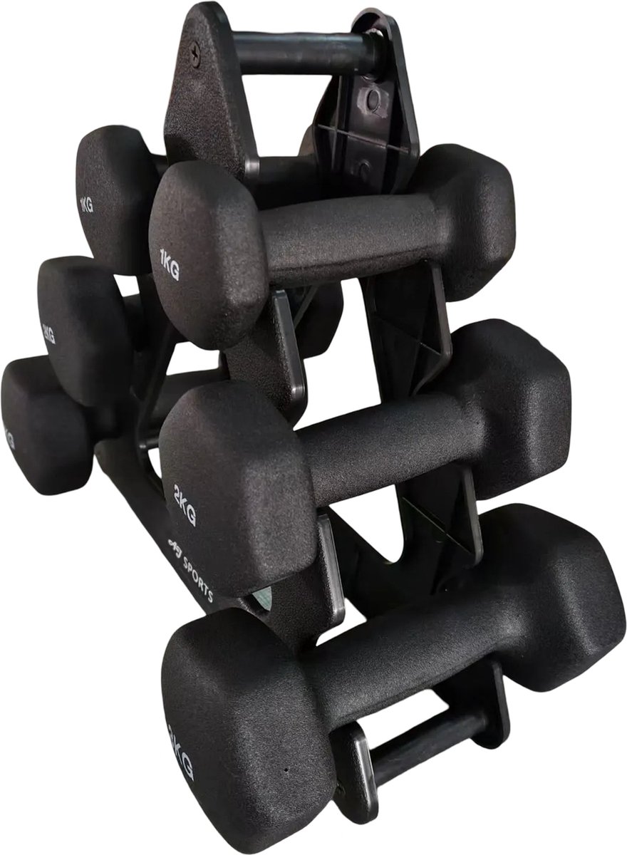 AJ-Sports Dumbell Set Zwart - 1 t/m 3 KG - Dumbbells - Gewichten Set - Halterset - Halters - Fitness gewichten - Krachttraining - Fitness - Inclusief GRATIS Dumbbell Houder – foto 2