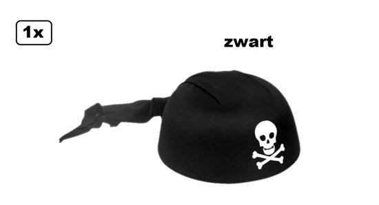 Piraten cap bandana doodskop zwart - doorsnee 19cm - Pirate piraat carnaval thema feest fun optocht