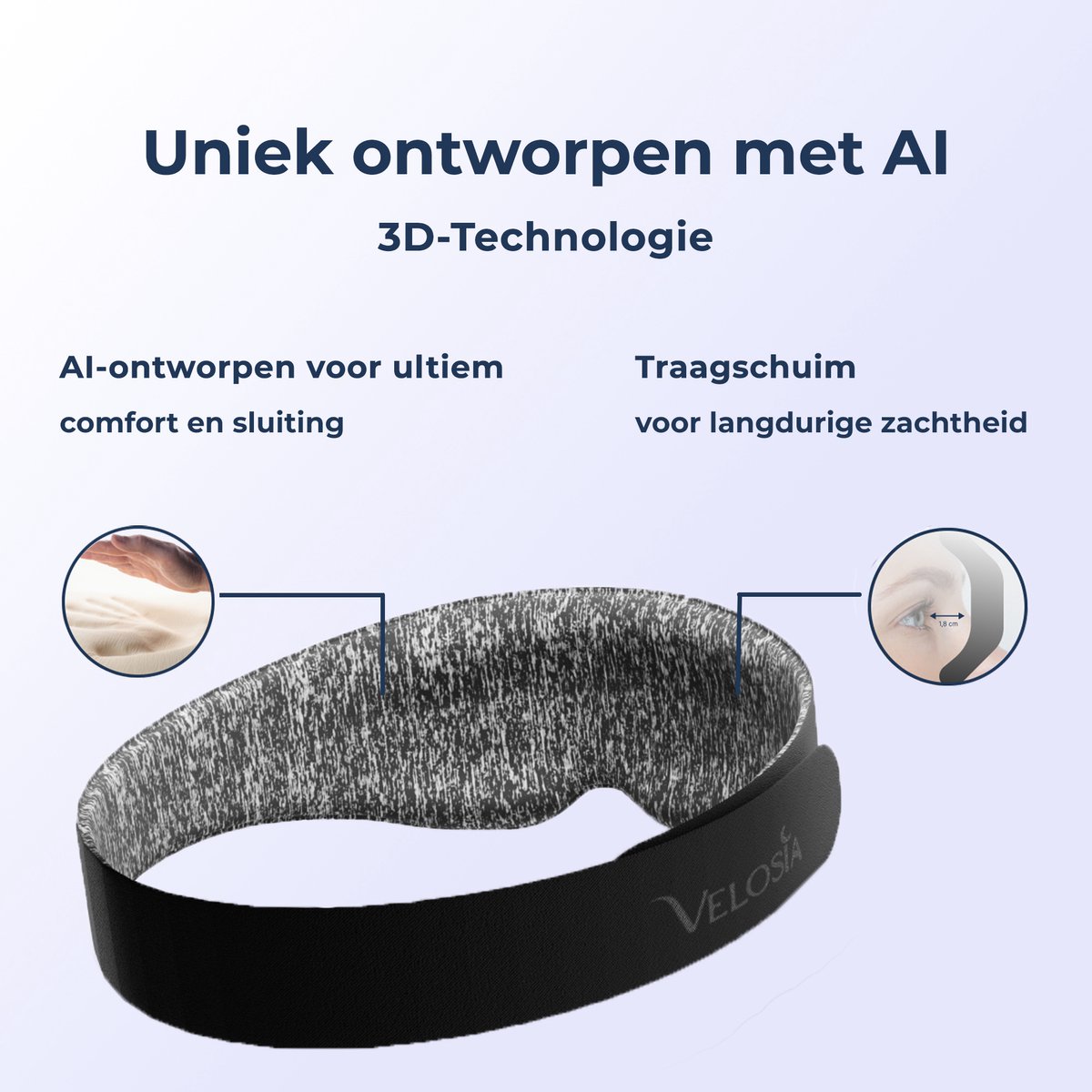 Velosia Premium Slaapmasker - Luxe Oogmasker - 100% Verduisterend - 3D Traagschuim - Mannen & Vrouwen - Zwart — afbeelding 2