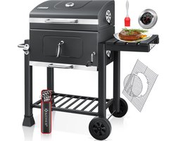 KESSER® Houtskoolbarbecue XL Barbeque Houtskool met Deksel, Wielen, Roestvrij Stalen Handvat, Barbecuerooster en Thermometer, 8 Spiesen met Zakje & siliconen Borstel, grote BBQ Camping Terras Tuin