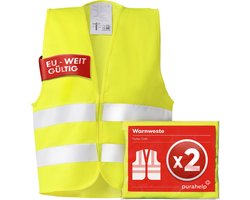 PURAHELP Hoge fluo hesje volwassenen set van 2 fluo hesje - Geldig in heel Europa volgens EN ISO 20471 - Veiligheidshesjes voor Auto - Veiligheidsvest Auto - Geel