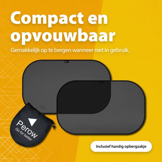 Perow - Zonnescherm Auto - UV Protectie - Zonnescherm auto kind - Baby - Zwart - Set van 2 van Perow — afbeelding 4