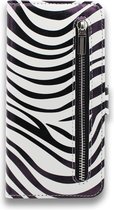 HB Hoesje Geschikt voor Samsung Galaxy J6 Plus - Portemonnee met Print & Rits Vakje - Kaarthouder & Magneetlipje - Zebra