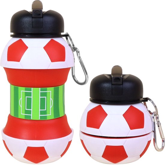 Rode Voetbal Bidon - opvouwbaar- waterbottle - 550 ml drinkfles kinderen - Voetbal drinkfles - Foldball — afbeelding 2
