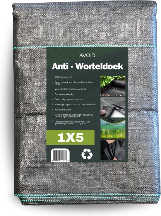 AVOID Anti Worteldoek 1x5m - Grondzeil tegen Onkruid - 110 g/m² - Gronddoek