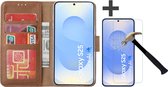 Étui avec protection d'écran pour Samsung Galaxy S25 - Étui Arara avec porte-cartes - Marron