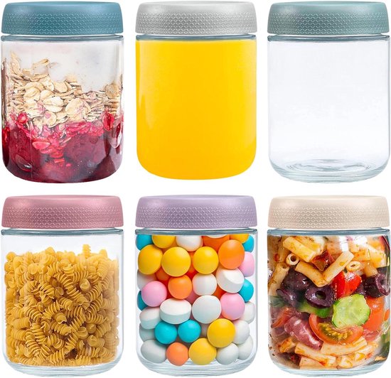LANDNEOO 4 stuks nachtelijke havercontainers met deksels en lepels, 16 oz glazen metselaar nachthaverpotten, luchtdichte potten met grote capaciteit voor melk, granen, fruit