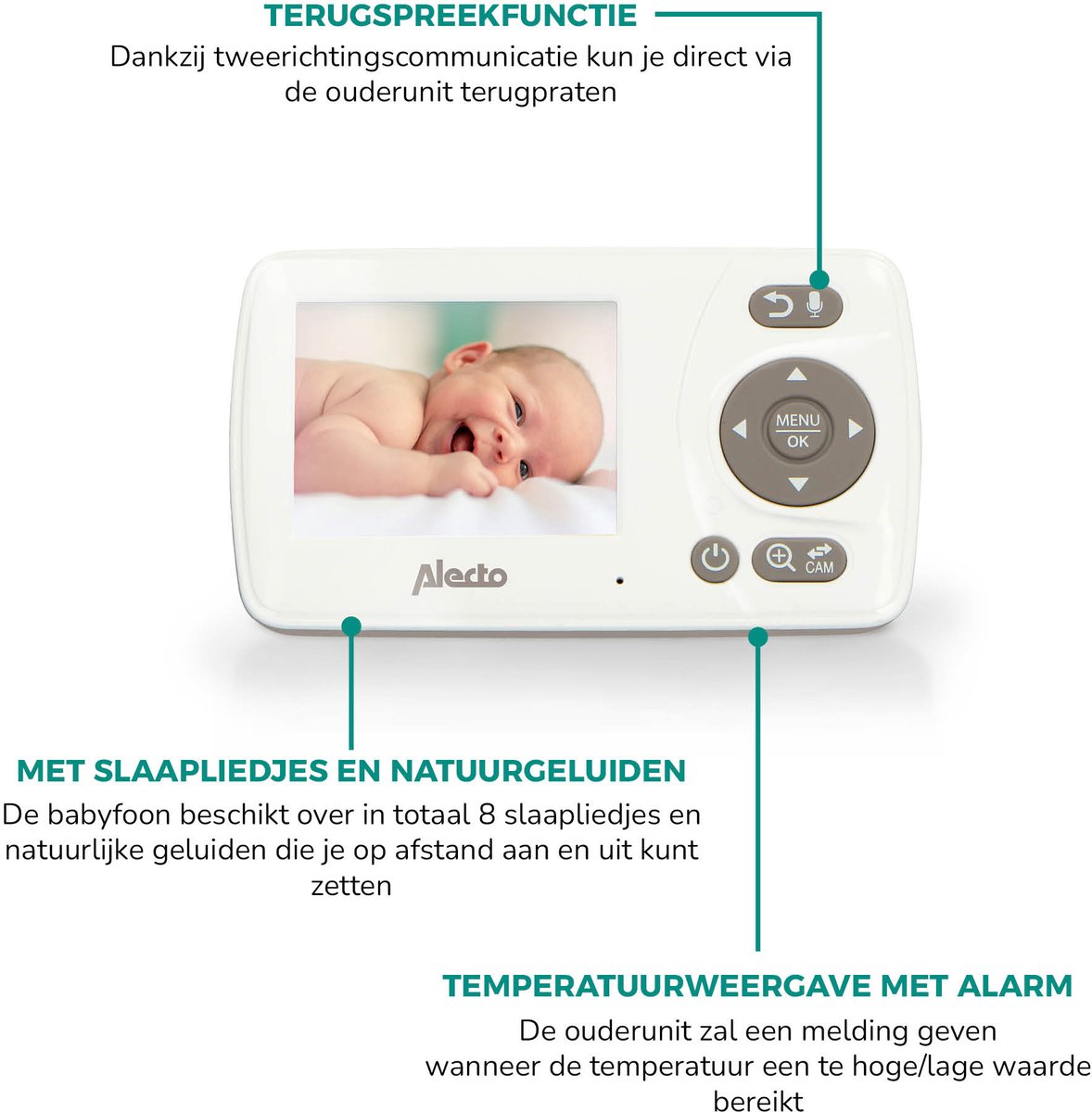 Afbeelding 3 van Alecto DVM-71 - Babyfoon met camera - Temperatuurweergave - Wit