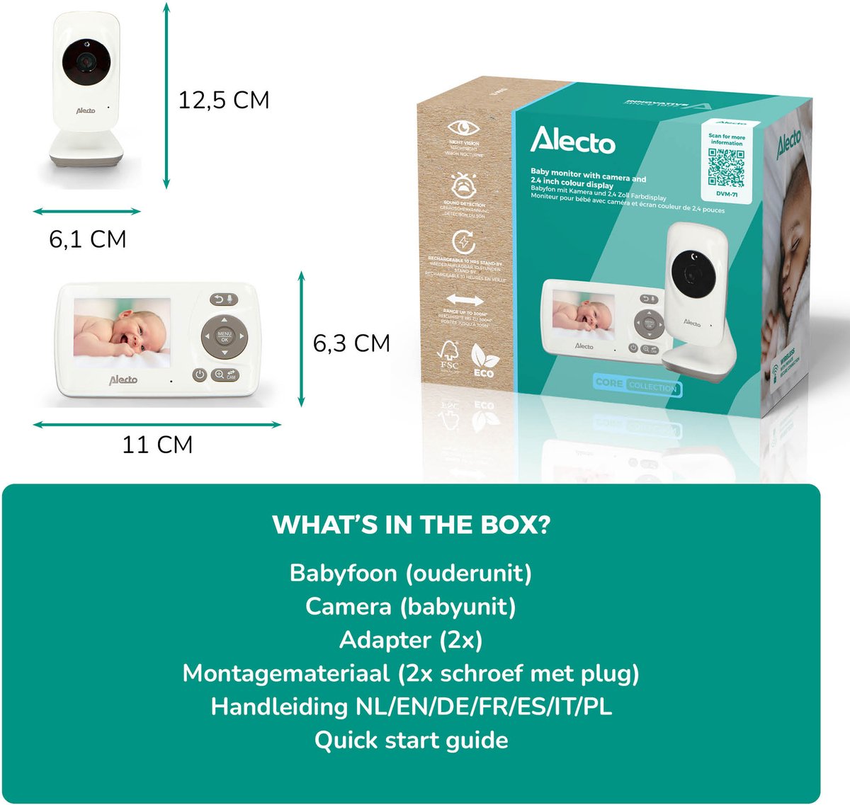 Afbeelding 2 van Alecto DVM-71 - Babyfoon met camera - Temperatuurweergave - Wit