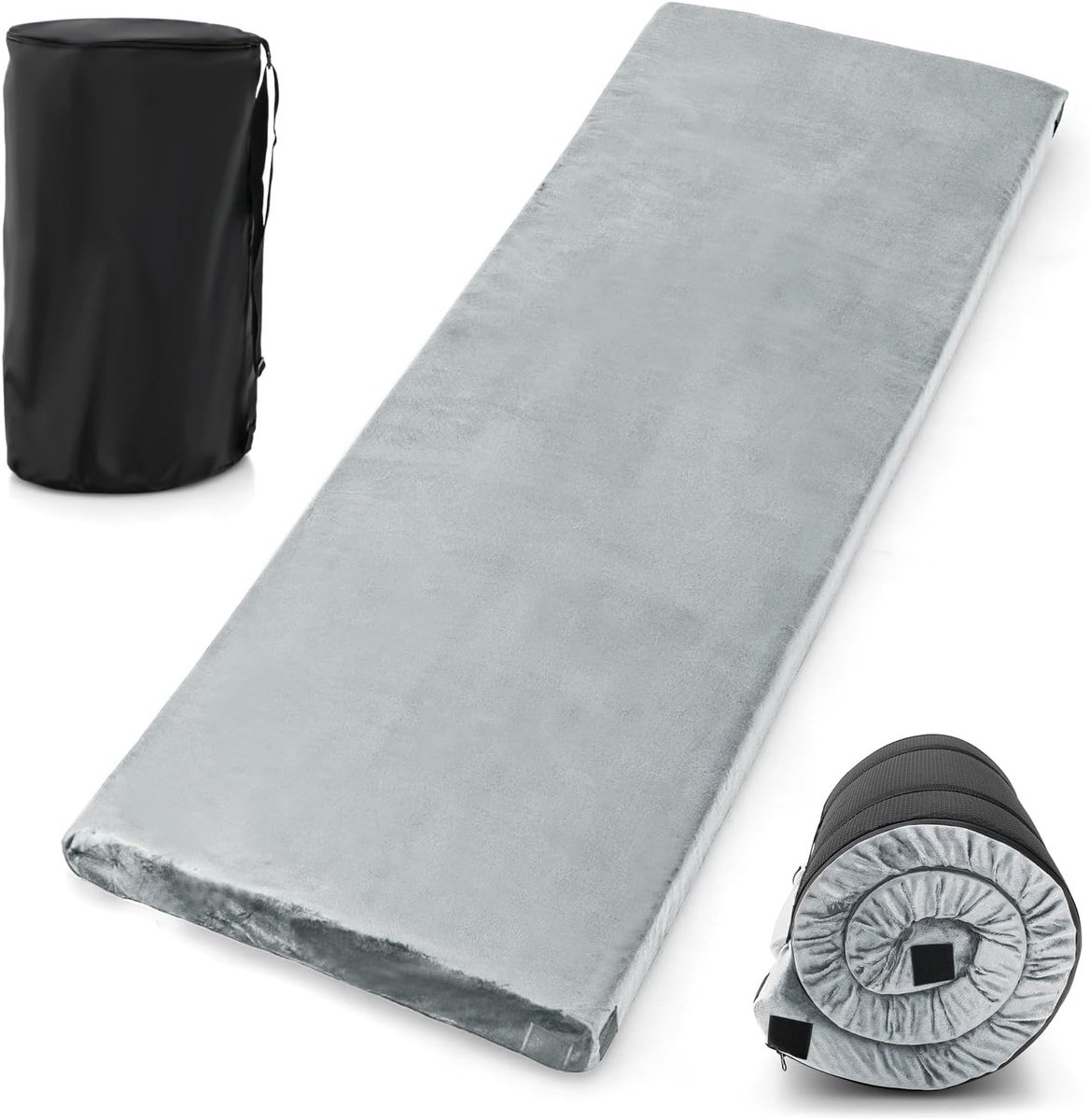 COSTWAY Isomat Camping matras van traagschuim, lichte slaapmat met flanellen overtrek, incl. draagtas, gastenmatras voor reizen, wandelen, thuis, 183 x 62,5 x 6,5 cm, grijs