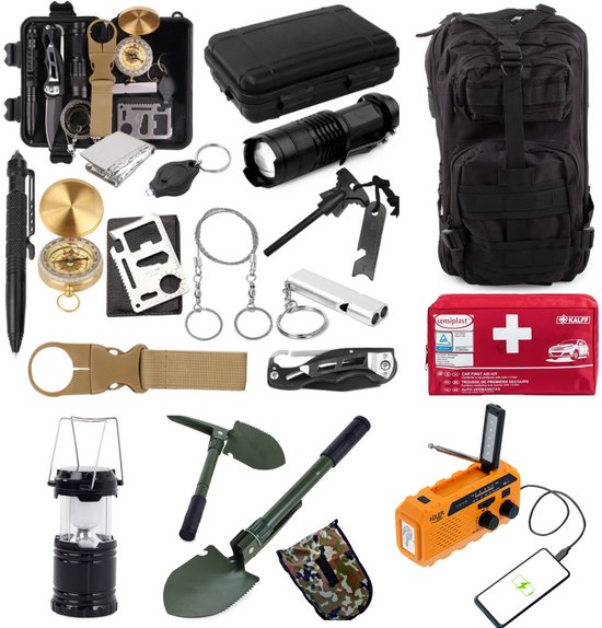Foto: Noodpakket survival kit nood situatie overleving pakket nood radio nood zaklamp ramp rugzak rheme