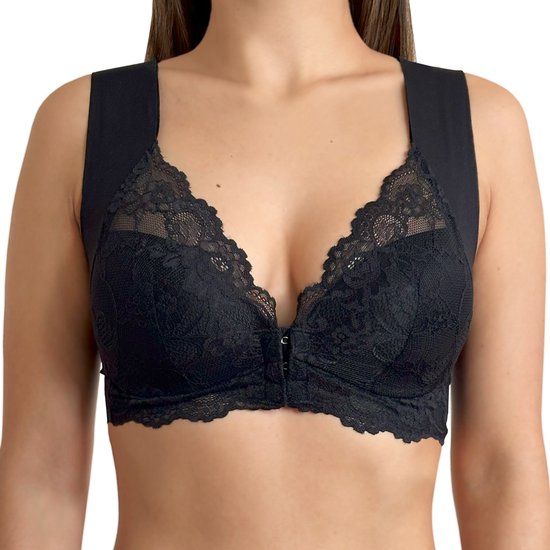 BH -gorge Lillio à fermeture frontale – Sans armatures – Sans coutures et effet liftant – Bretelles élastiques confortables – Taille L – Zwart
