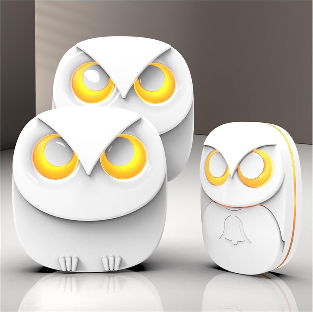 Draadloze deurbel-Leuke Uil Deurbel Set-Weerbestendig IP55-Buiten afstandsbediening drukknop-1000 voet lang draadloos bereik-35 Klassieke melodieën optioneel-5 volumeniveaus en LED-flitser-2 ontvangers + 1 zender-Wit