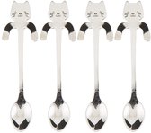 4 Theelepels Hangende kat - Koffie & Thee Lepeltjes - Hangende Kat - Zilver - 4 stuks
