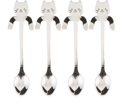 4 Theelepels Hangende kat - Koffie & Thee Lepeltjes - Hangende Kat - Zilver - 4 stuks Image