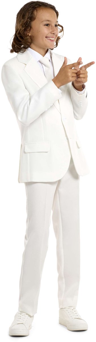 Suitmeister BOYS Solid White - Casual Jongens Pak - Kostuum - Inclusief Blazer, Stropdas en Pantalon - Maat S